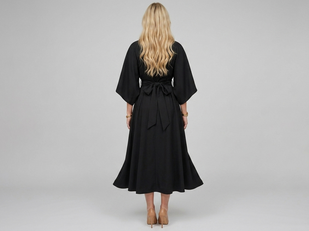 Batwing Sleeve Belted Midi Dress