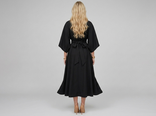 Batwing Sleeve Belted Midi Dress