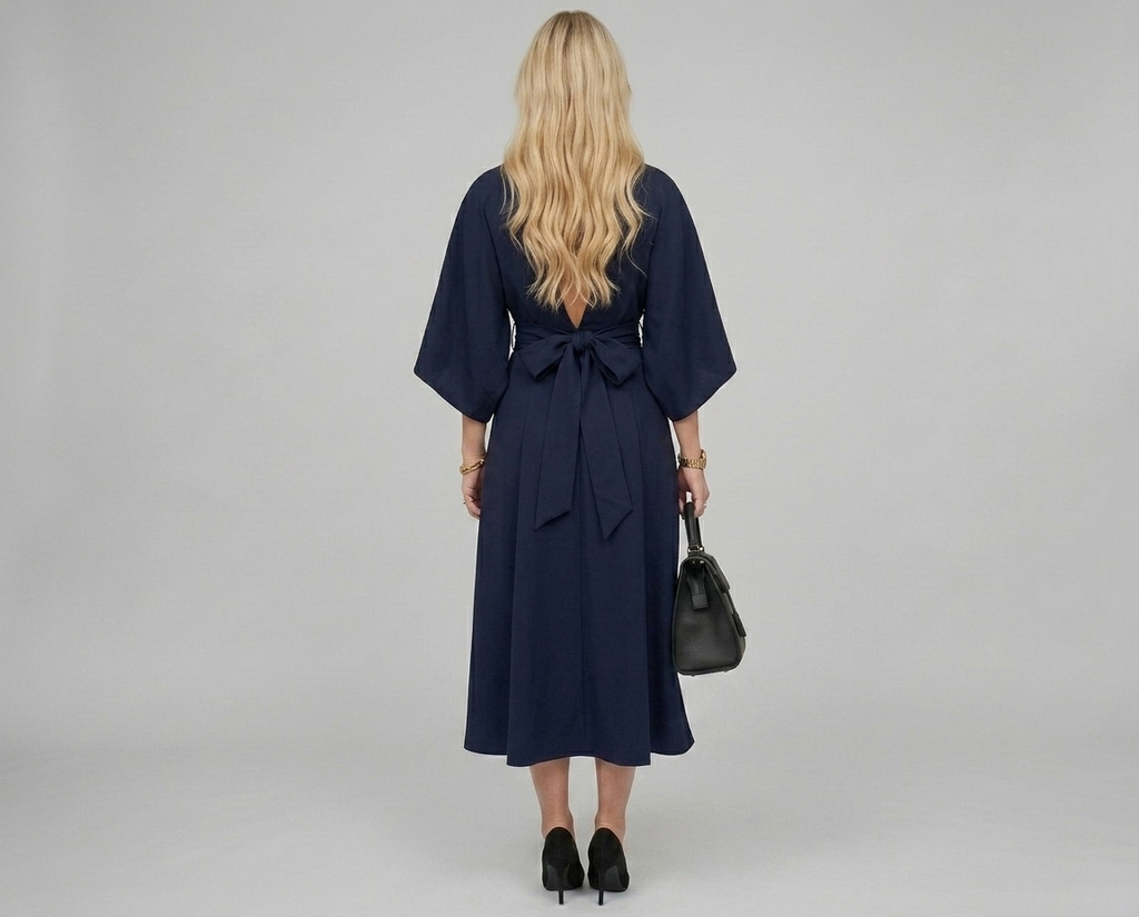Batwing Sleeve Belted Midi Dress
