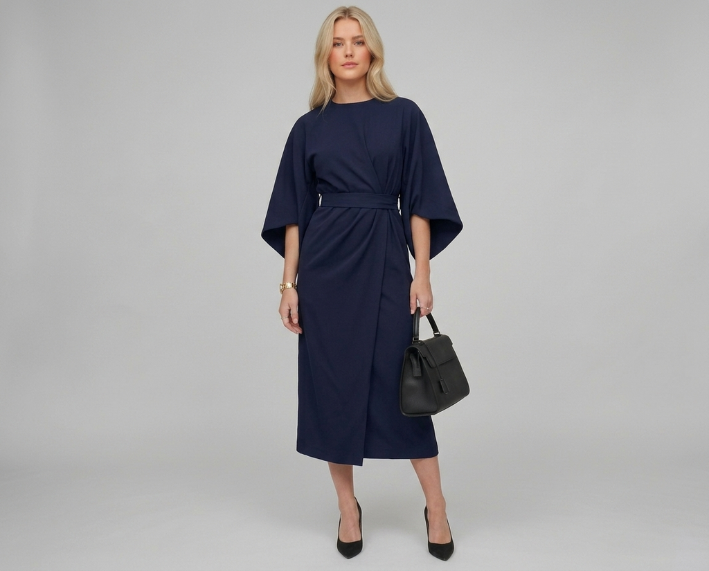 Batwing Sleeve Belted Midi Dress