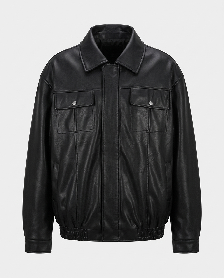 Oversized Faux Leather Utility Jacket