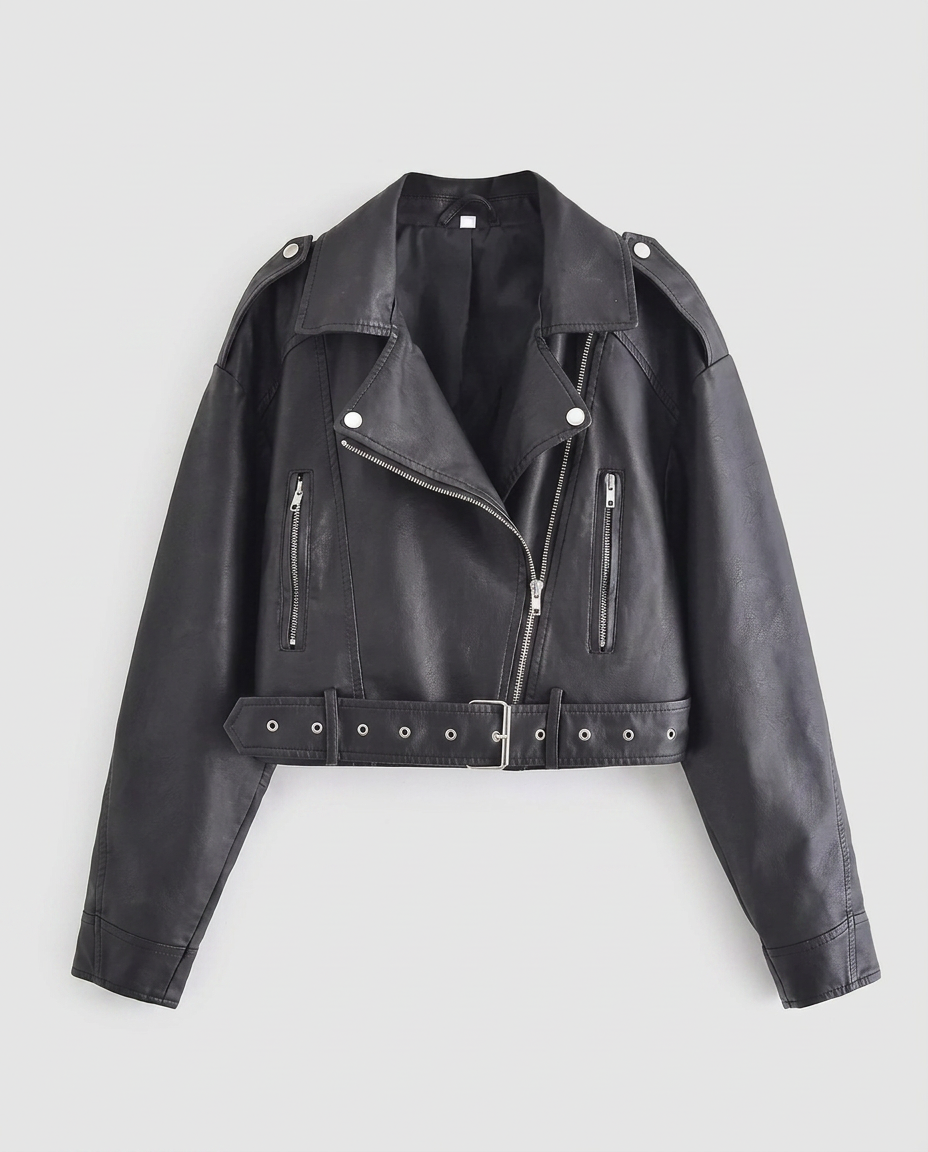 Belted Faux Leather Biker Jacket