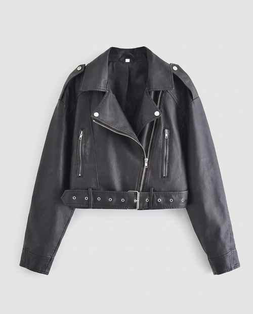 Belted Faux Leather Biker Jacket