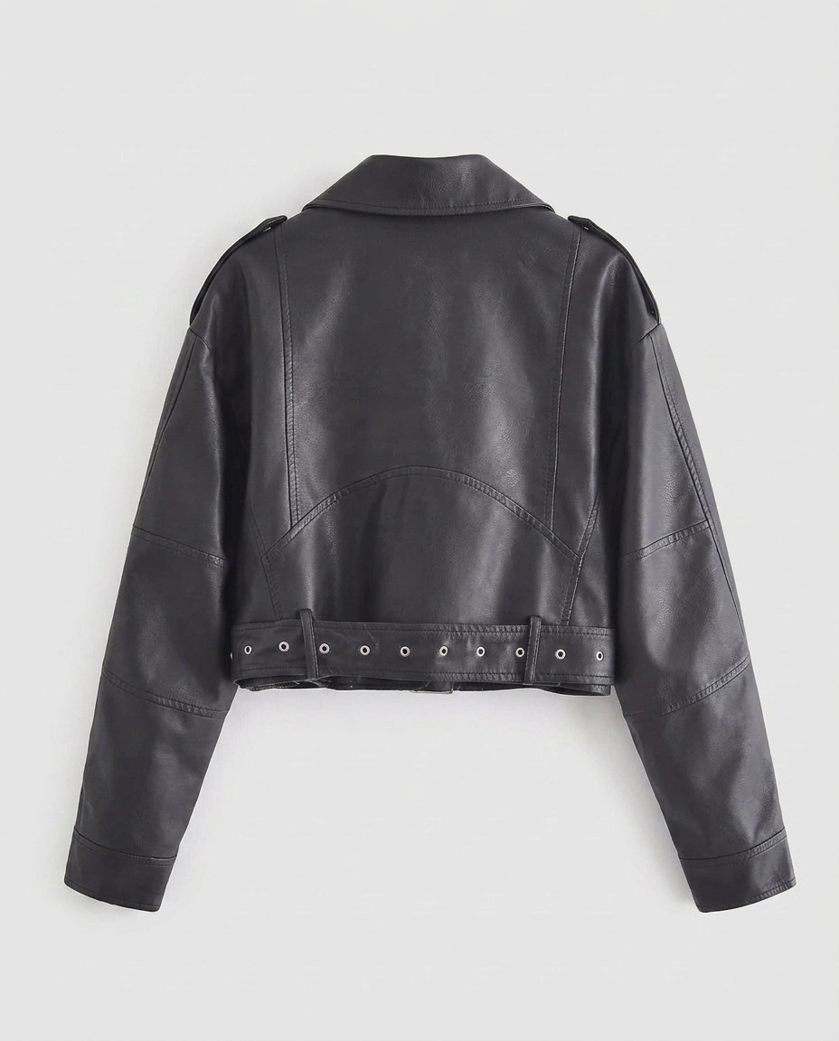 Belted Faux Leather Biker Jacket
