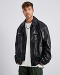 Oversized Faux Leather Utility Jacket