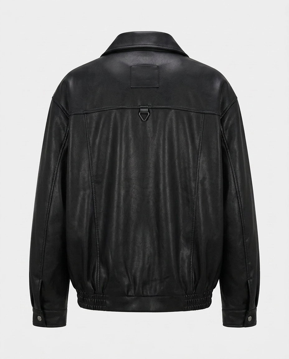 Oversized Faux Leather Utility Jacket